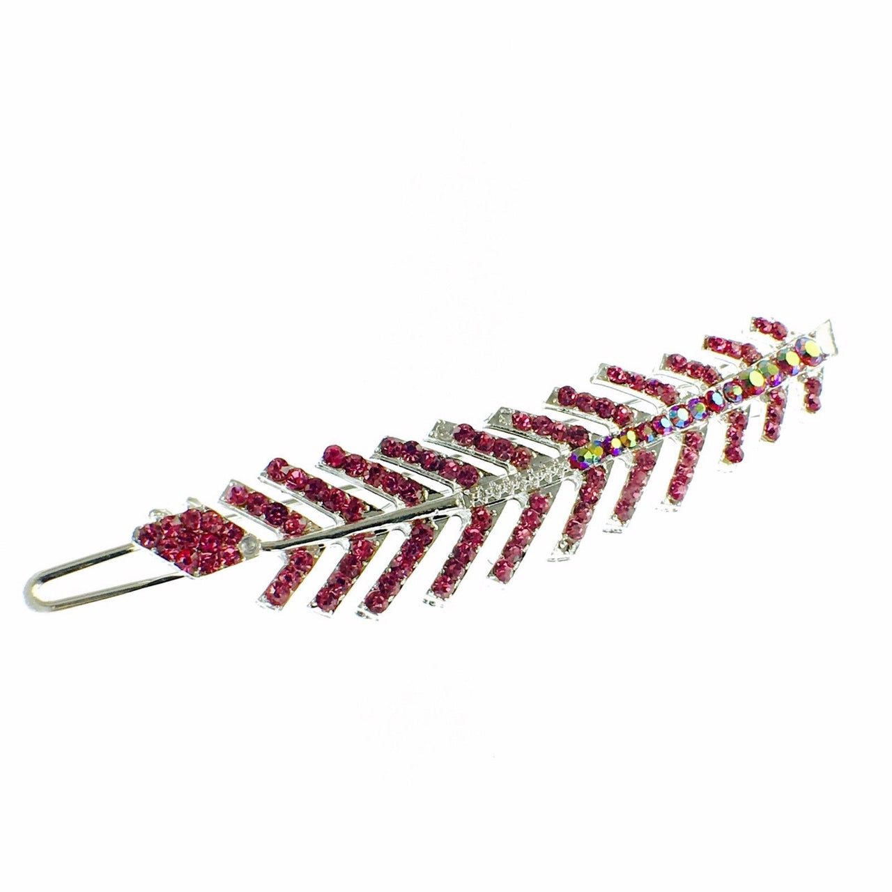 Fern Leaf Hair Clip Rhinestone Crystal silver base Rose Pink, Hair Clip - MOGHANT