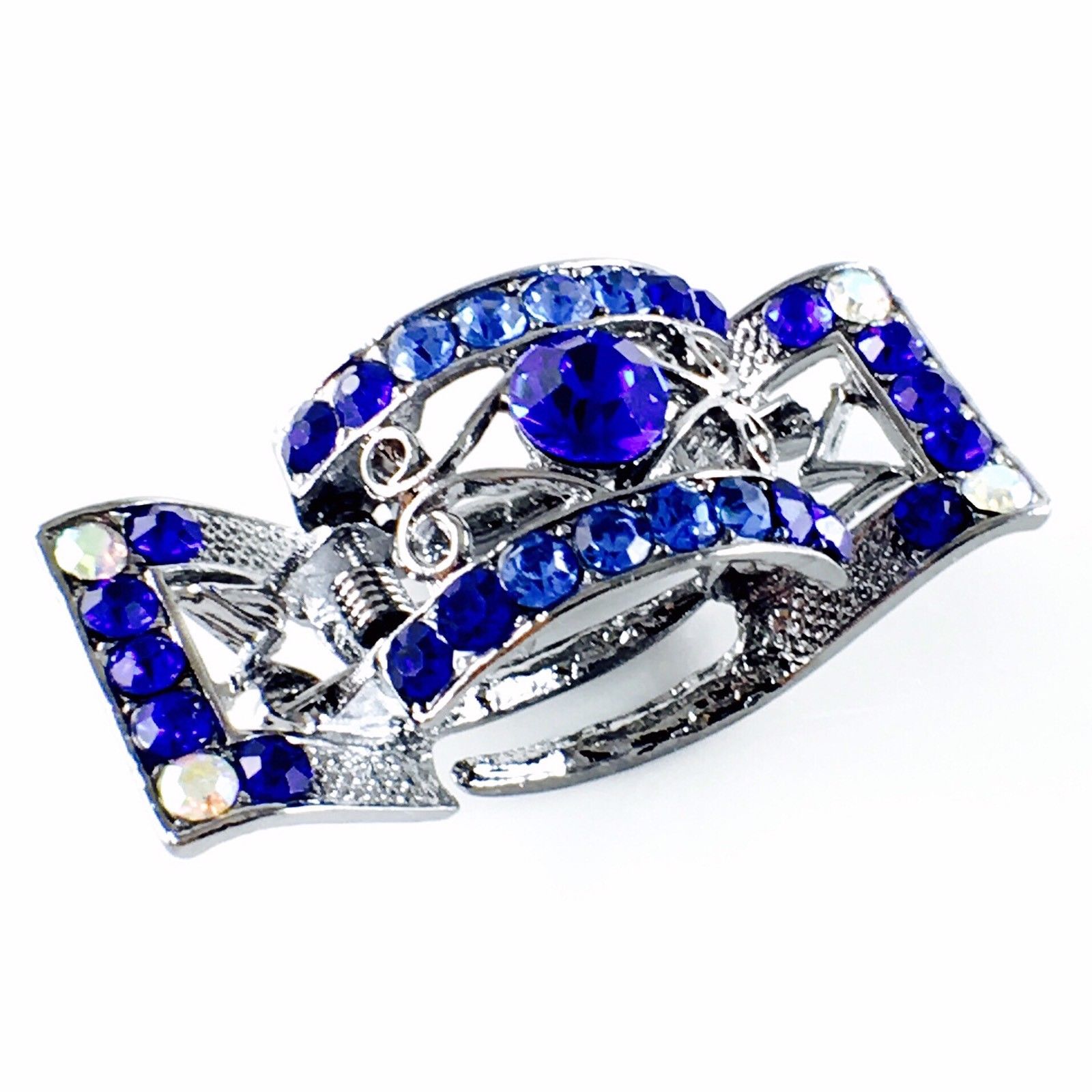 Castle Square Hair Claw Jaw Clip vintage use Rhinestone Crystal silver base Blue, Hair Claw - MOGHANT