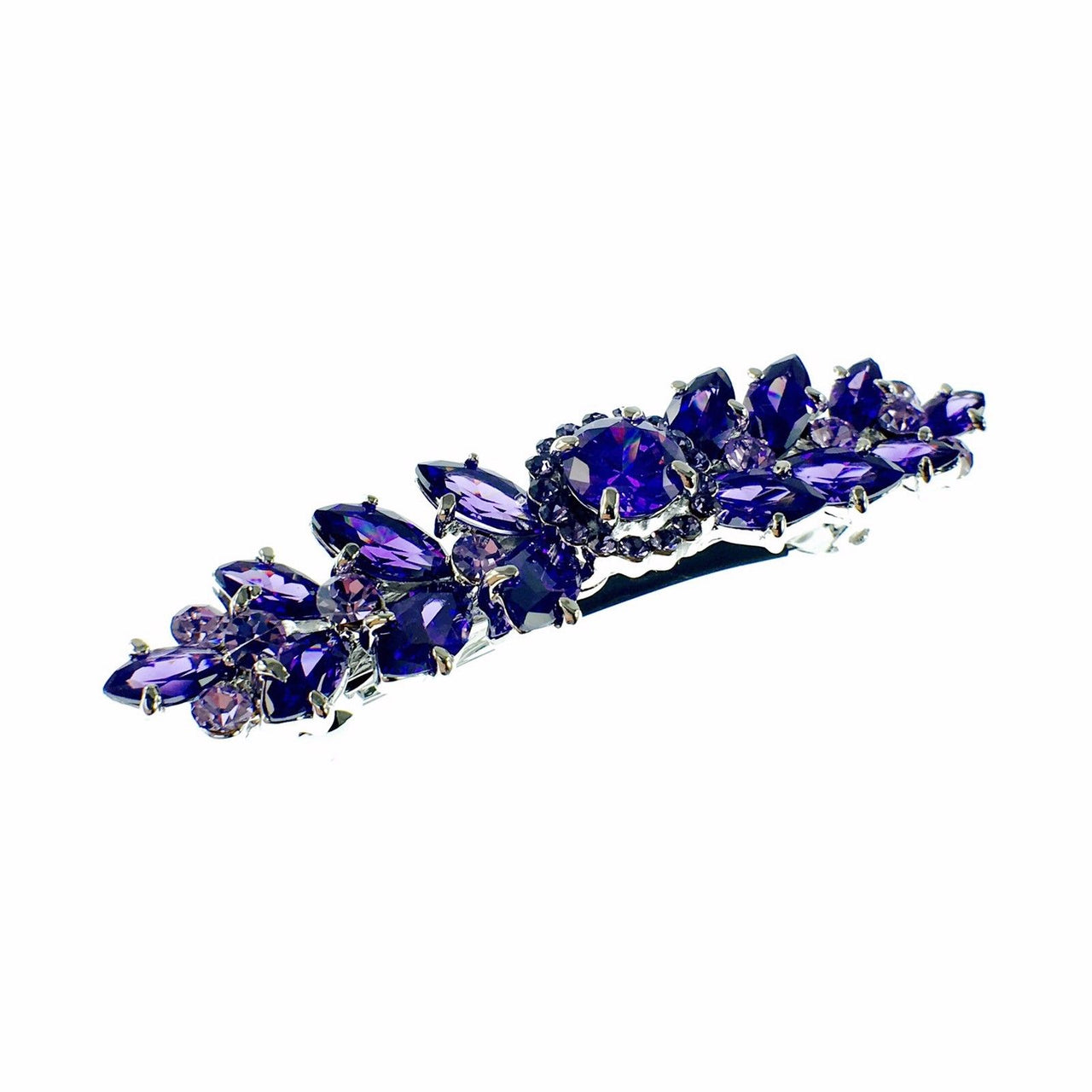 Flower Barrette Handmade use Swarovski Crystal gold base Purple, Barrette - MOGHANT