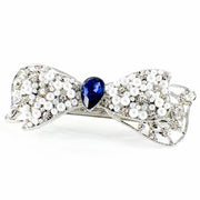 Bow Knot Barrette Rhinestone Crystal silver base white pearls Clear Navy Blue, Barrette - MOGHANT