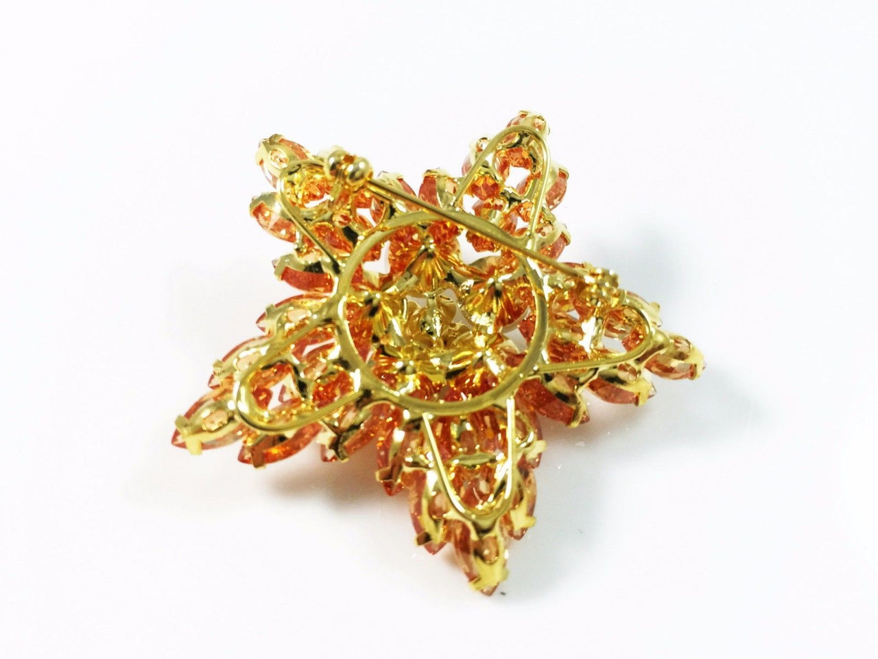 Brooch Pin use Swarovski Crystal Wedding Bridal Flower Gold base White Pearl Orange, Brooch - MOGHANT