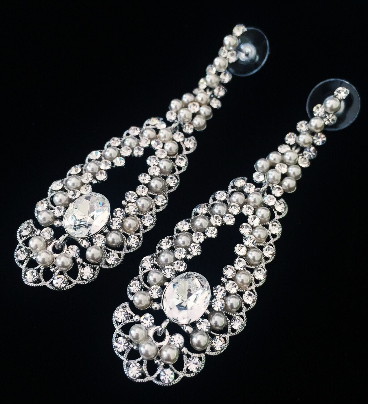 Earring use Swarovski Crystal Dangle Drop Wedding Bridal Rhodium Clear Silver Pearl, Dangle/Drop Earring - MOGHANT