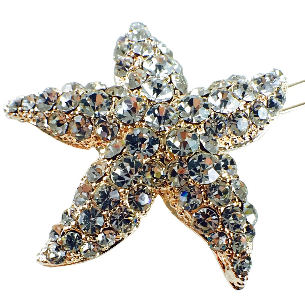Starfish Hair Clip Sea Star use Swarovski Crystal gold base Clear, Hair Clip - MOGHANT