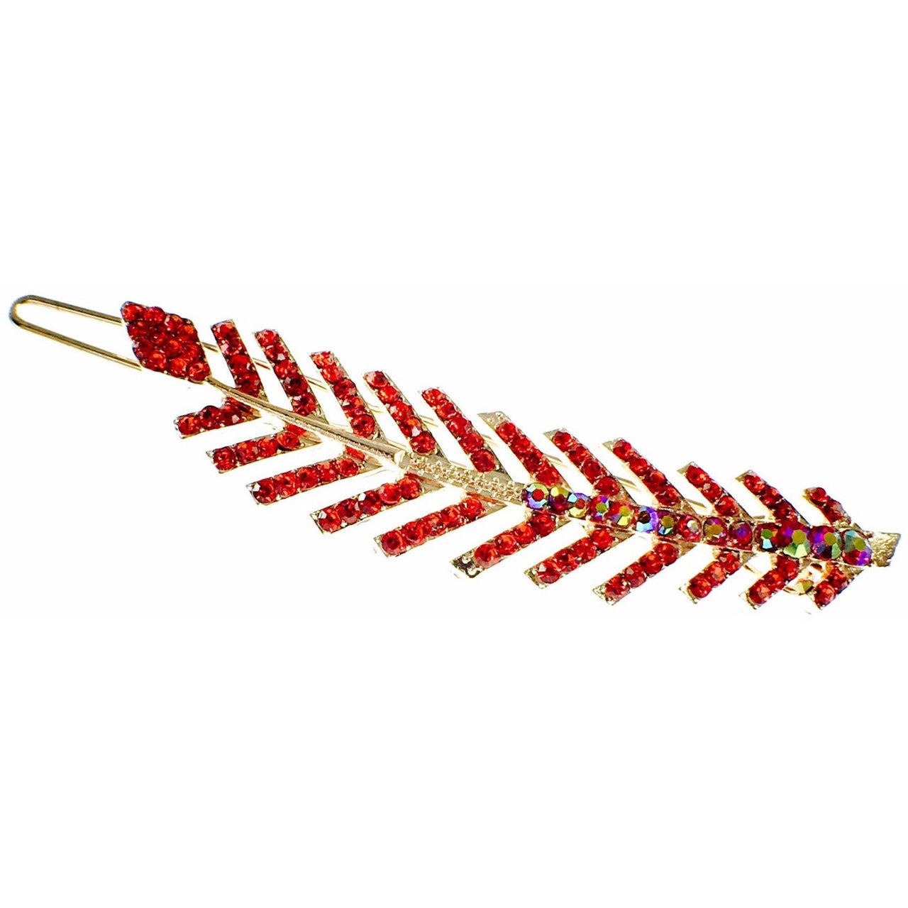 Fern Leaf Hair Clip Rhinestone Crystal gold base Red, Hair Clip - MOGHANT