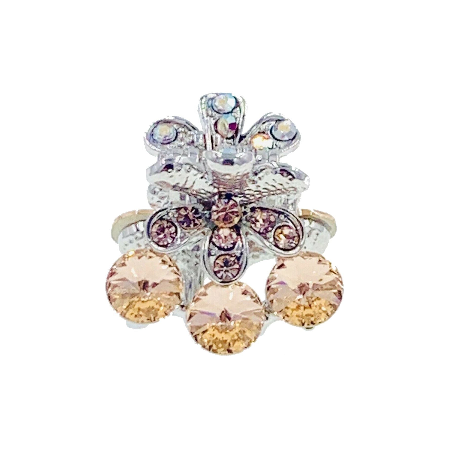 Jonquil Flower Hair Claw Jaw Clip Cubic Zirconia CZ Crystal silver base clear purple blue pink amber, Hair Claw - MOGHANT