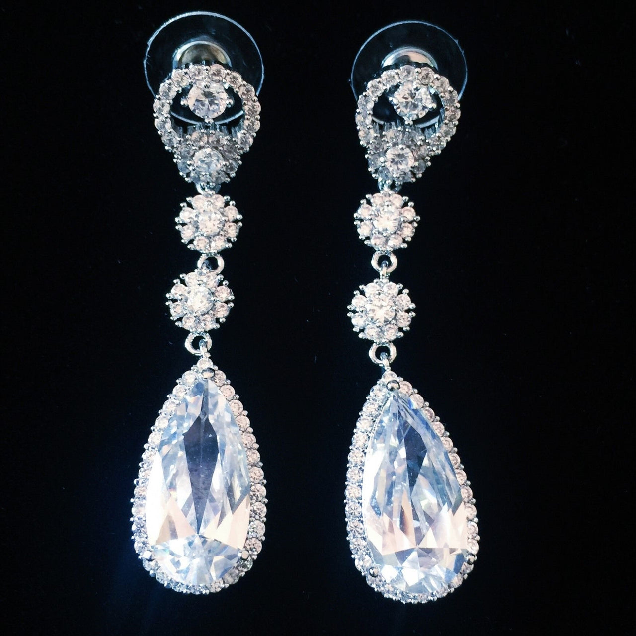 Earring use Swarovski Crystal Dangle Drop Wedding Bridal Rhodium Clear Silver, Dangle/Drop Earring - MOGHANT