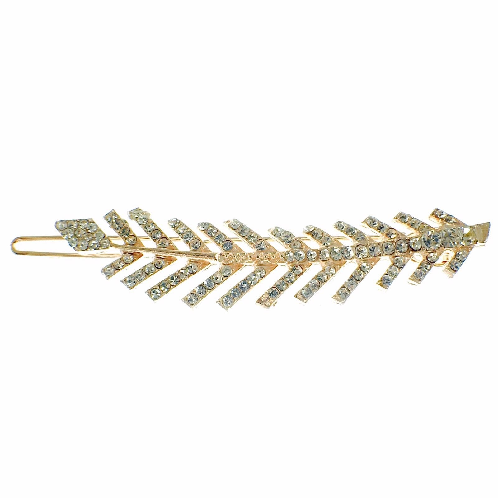 Fern Leaf Hair Clip Rhinestone Crystal gold base Clear, Hair Clip - MOGHANT
