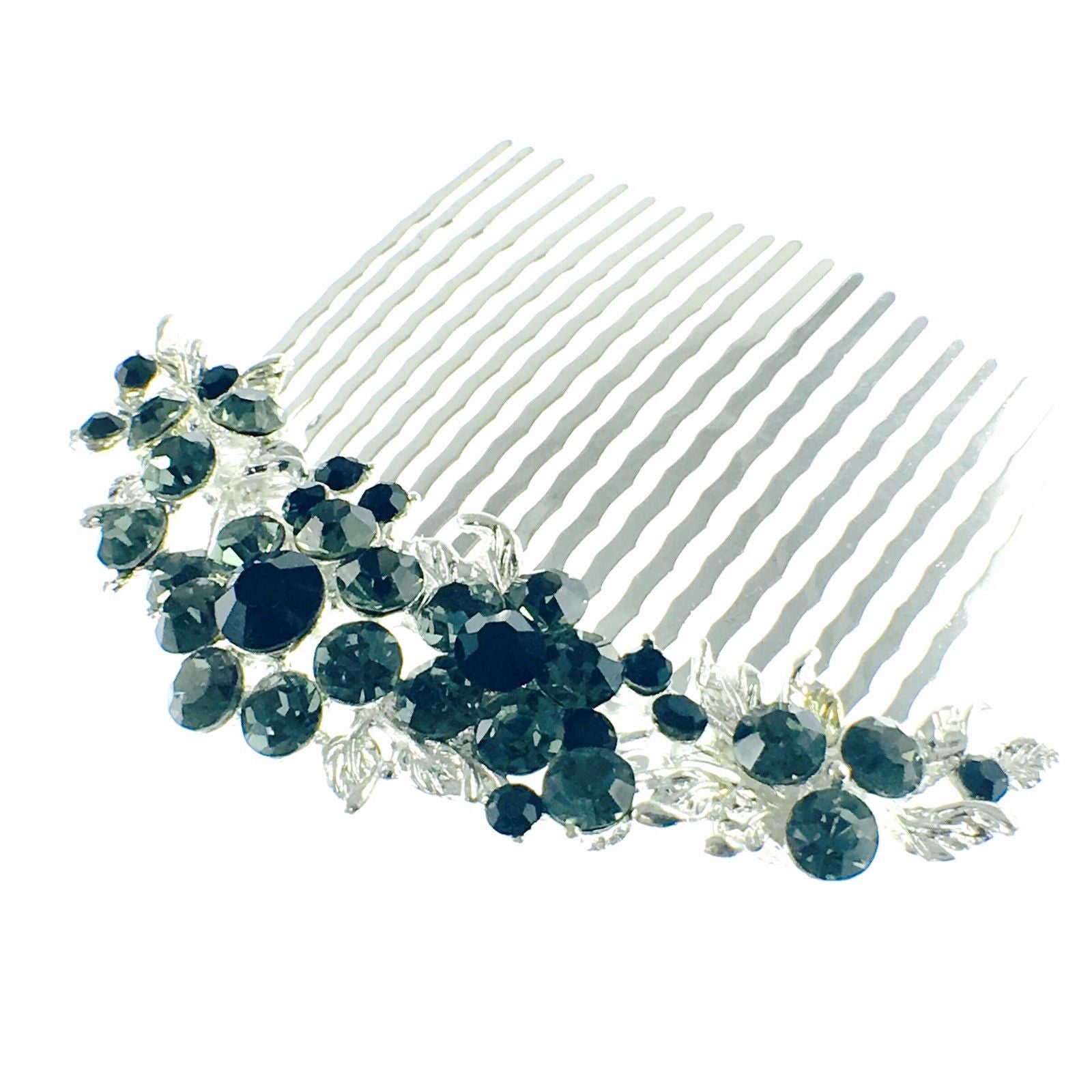 Fresh Floral Hair Comb Austrian Crystal Vintage Simple Flower silver base Black, Hair Comb - MOGHANT