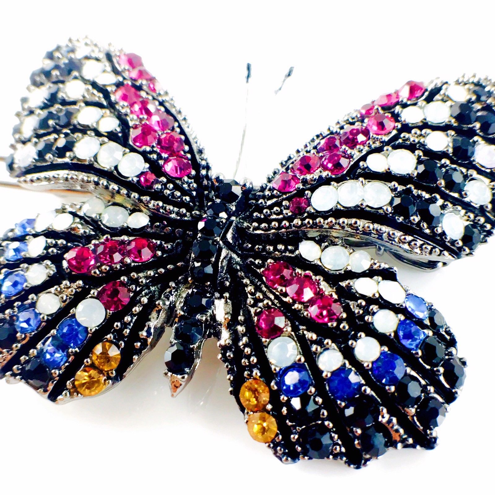 Fairy Butterfly Hair Clip use Swarovski Crystal metallic black base multi colors Blue Fuchsia Brown White Black, Hair Clip - MOGHANT