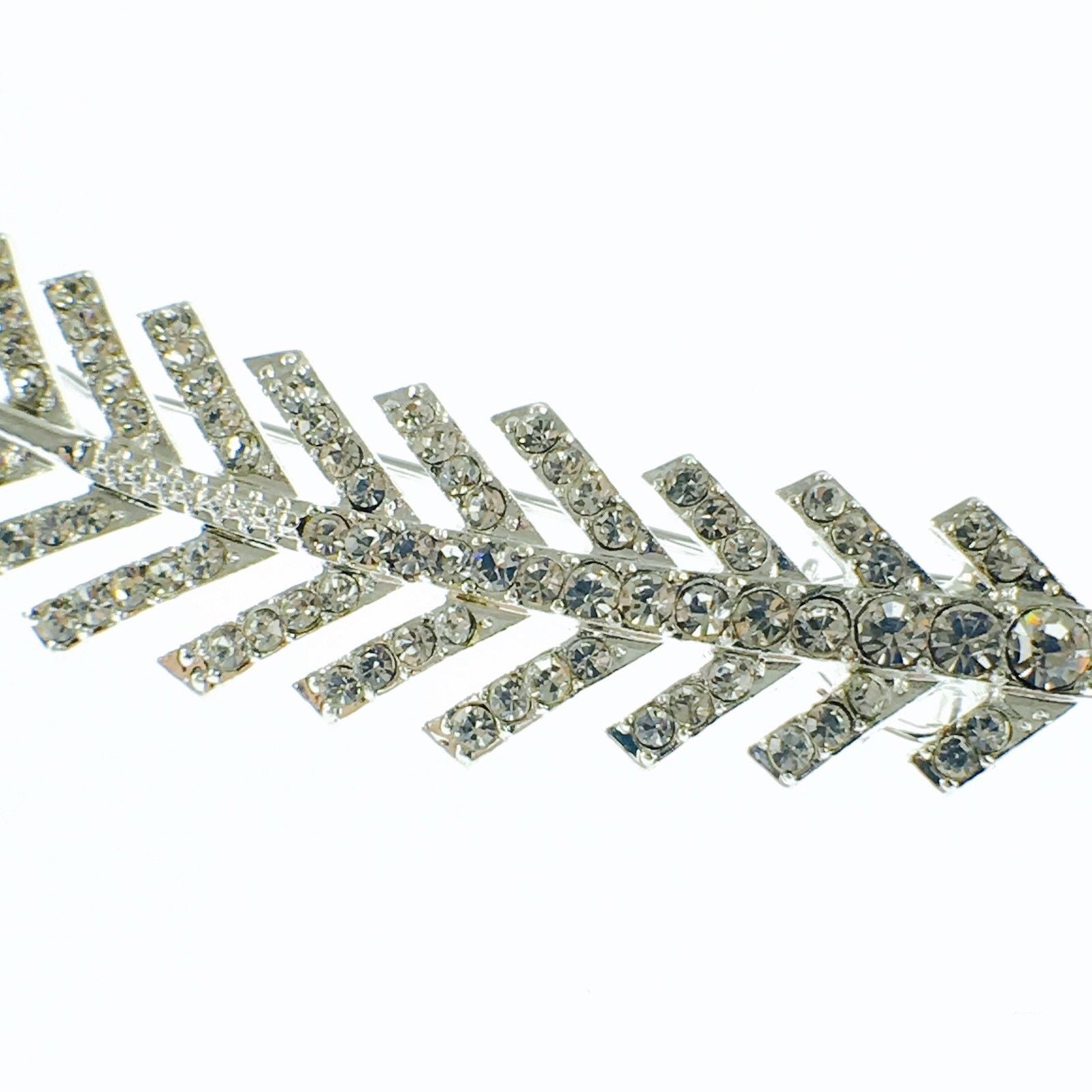 Fern Leaf Hair Clip Rhinestone Crystal silver base Clear, Hair Clip - MOGHANT