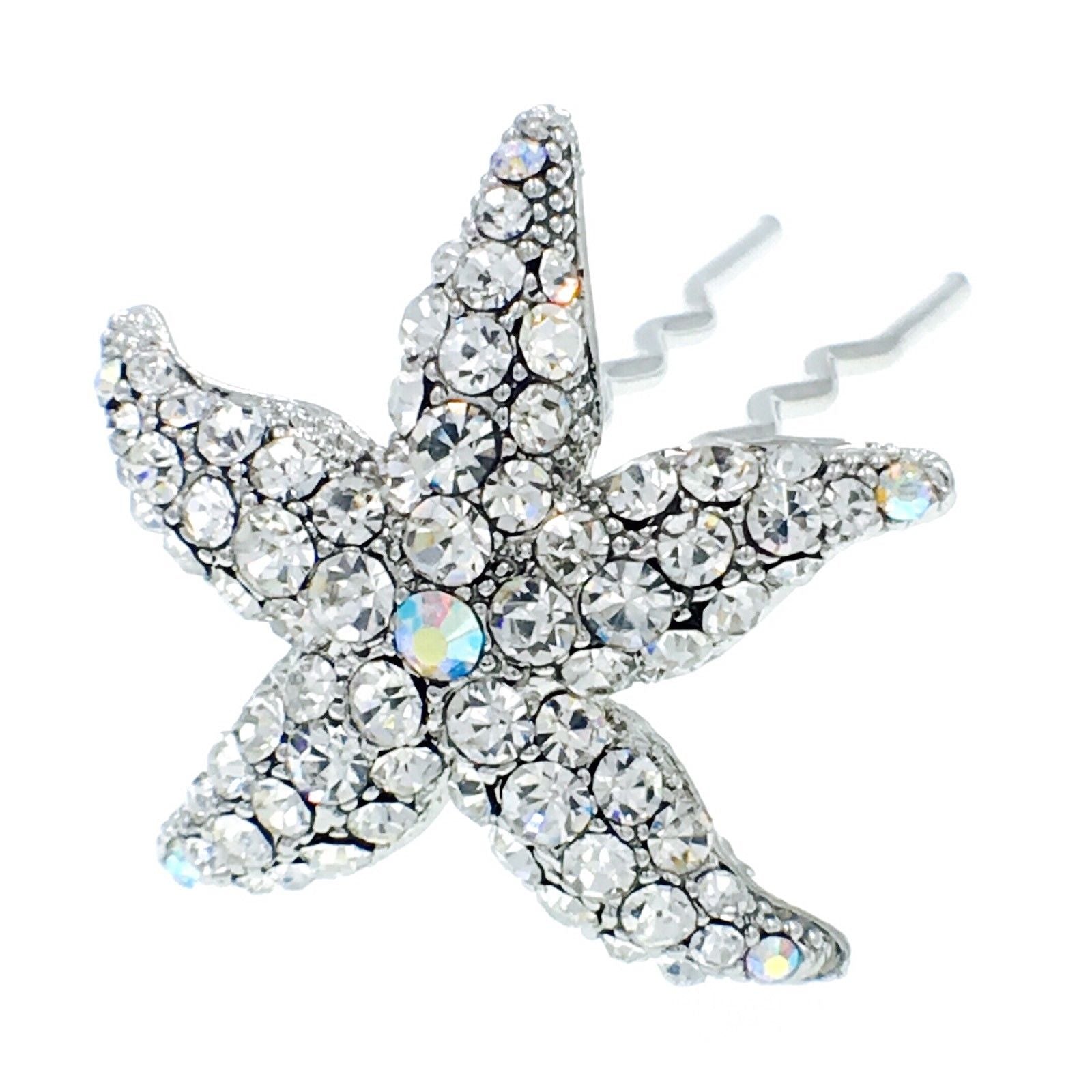 Starfish Hair Stick Pin Sea Star use Swarovski Crystal silver base, Hair Stick - MOGHANT