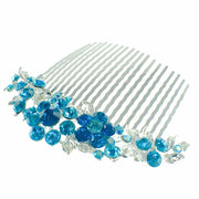 Fresh Floral Hair Comb Austrian Crystal Vintage Simple Flower silver base Sky Cerulean Blue, Hair Comb - MOGHANT