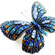 Fairy Butterfly Brooch use Swarovski Crystal metallic black base multi colors Blue Sapphire Turquoise Black, Brooch - MOGHANT