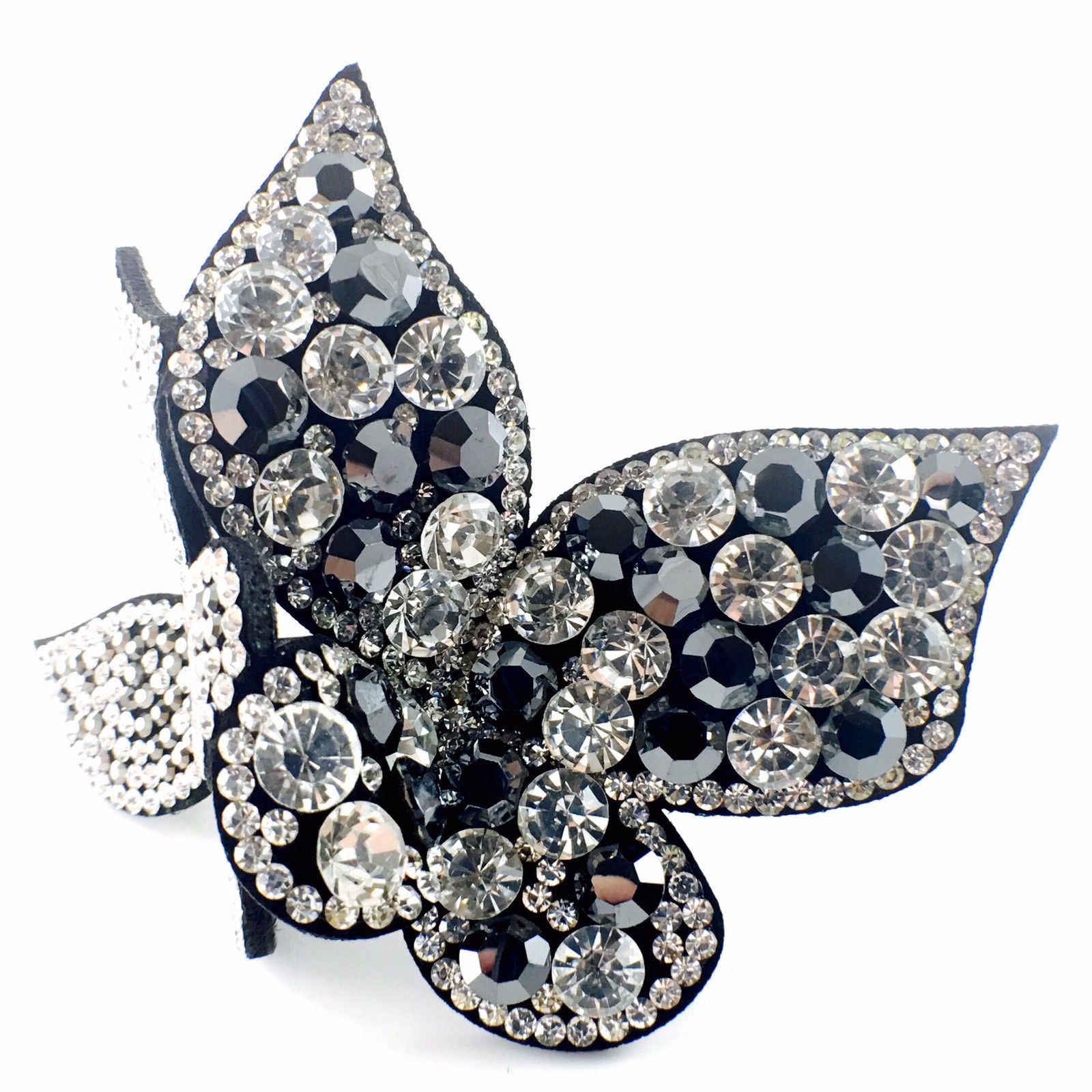 Butterfly Barrette Handmade use Swarovski Crystal Fabric base Silver Gray, Barrette - MOGHANT