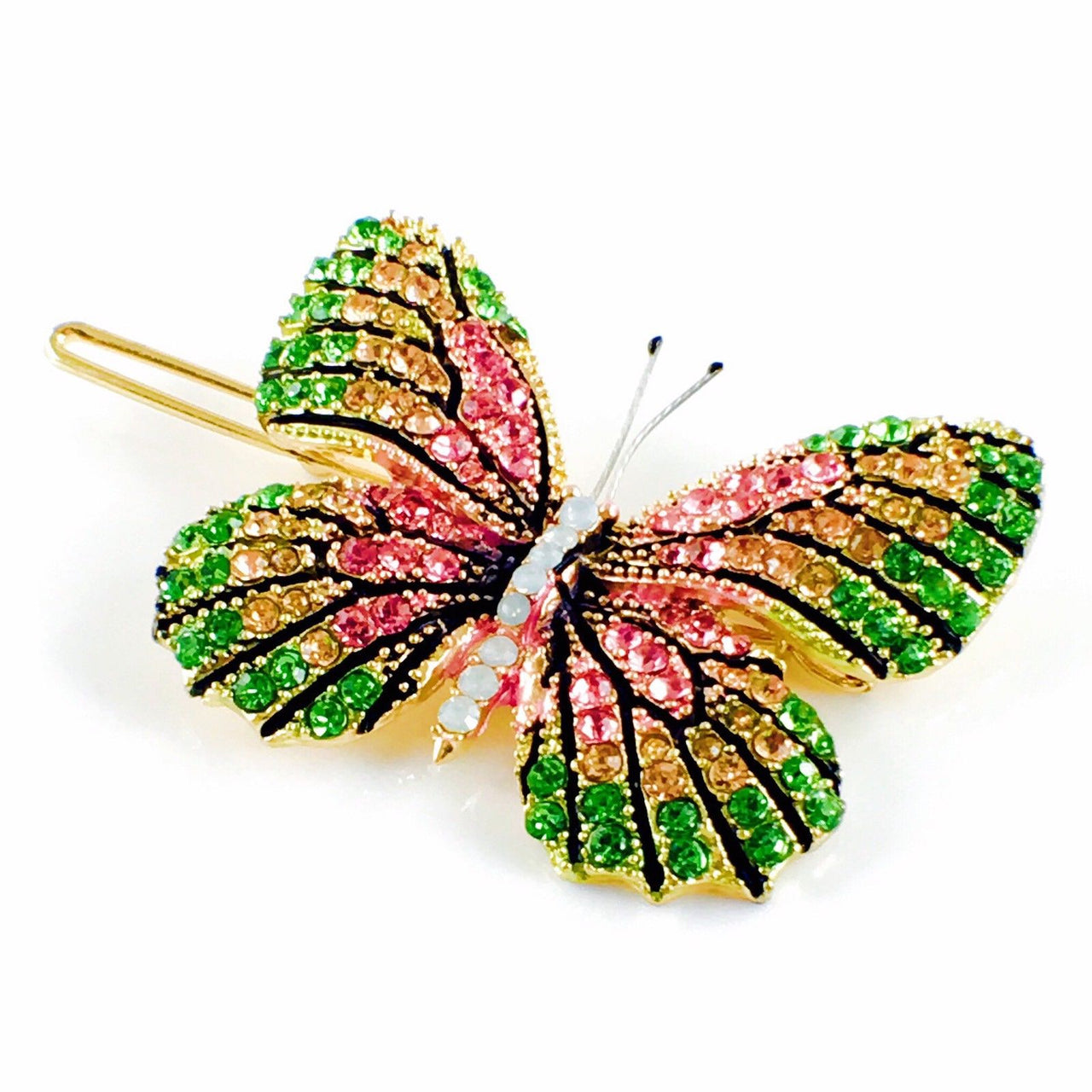Fairy Butterfly Hair Clip Swarovski Crystal gold base multi colors Green Pink Amber, Hair Clip - MOGHANT