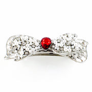 Bow Knot Barrette Rhinestone Crystal silver base white pearls Clear Red, Barrette - MOGHANT