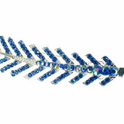 Fern Leaf Hair Clip Rhinestone Crystal silver base Blue, Hair Clip - MOGHANT