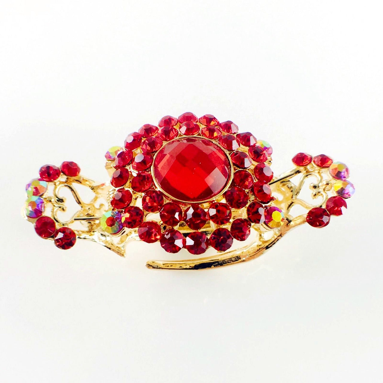 Sunflower Hair Claw Jaw Clip vintage use Rhinestone Crystal gold base Red, Hair Claw - MOGHANT