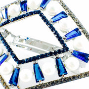 Pearl Barrette Handmade use Swarovski Crystal Blue silver base Rhombus, Barrette - MOGHANT