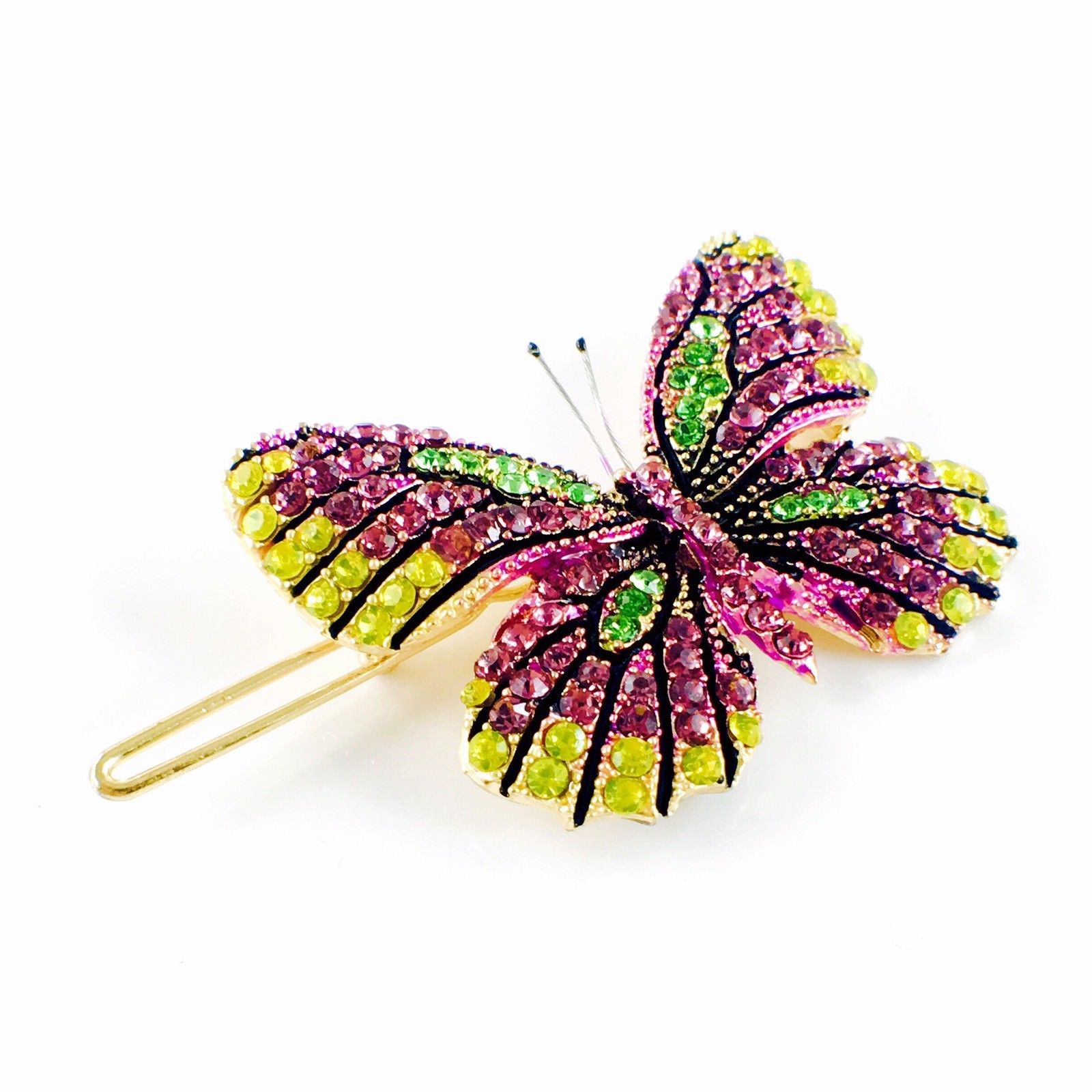 Fairy Butterfly Hair Clip Swarovski Crystal gold base multi colors Fuchsia Violet Purple, Hair Clip - MOGHANT