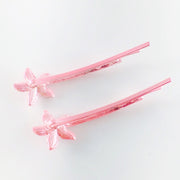 Flower Bobby Pin Pair Rhinestone Crystal clear pink, Bobby Pin - MOGHANT