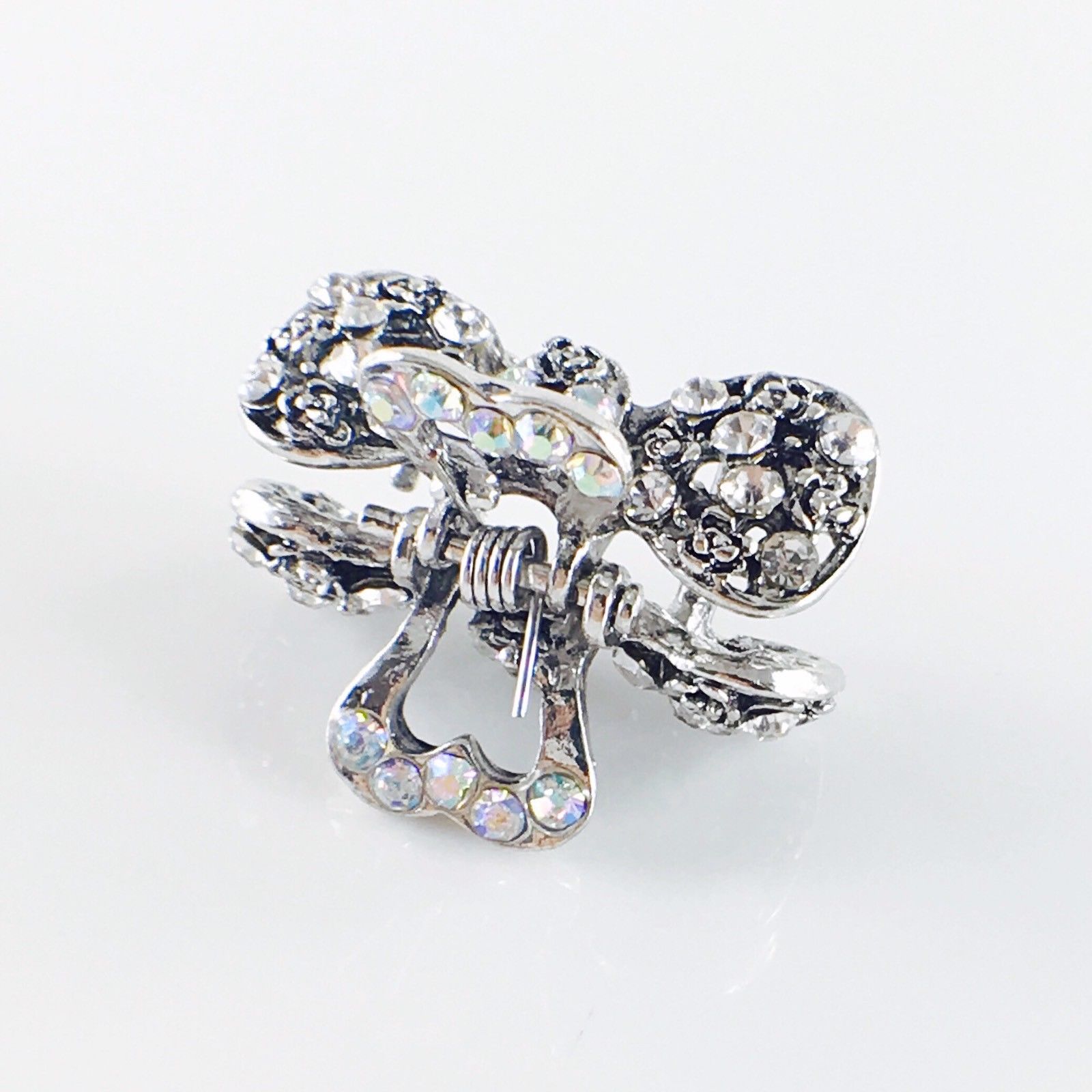 Roses Bow Knot Hair Claw Jaw Clip use Rhinestone Crystal Silver base Clear, Hair Claw - MOGHANT