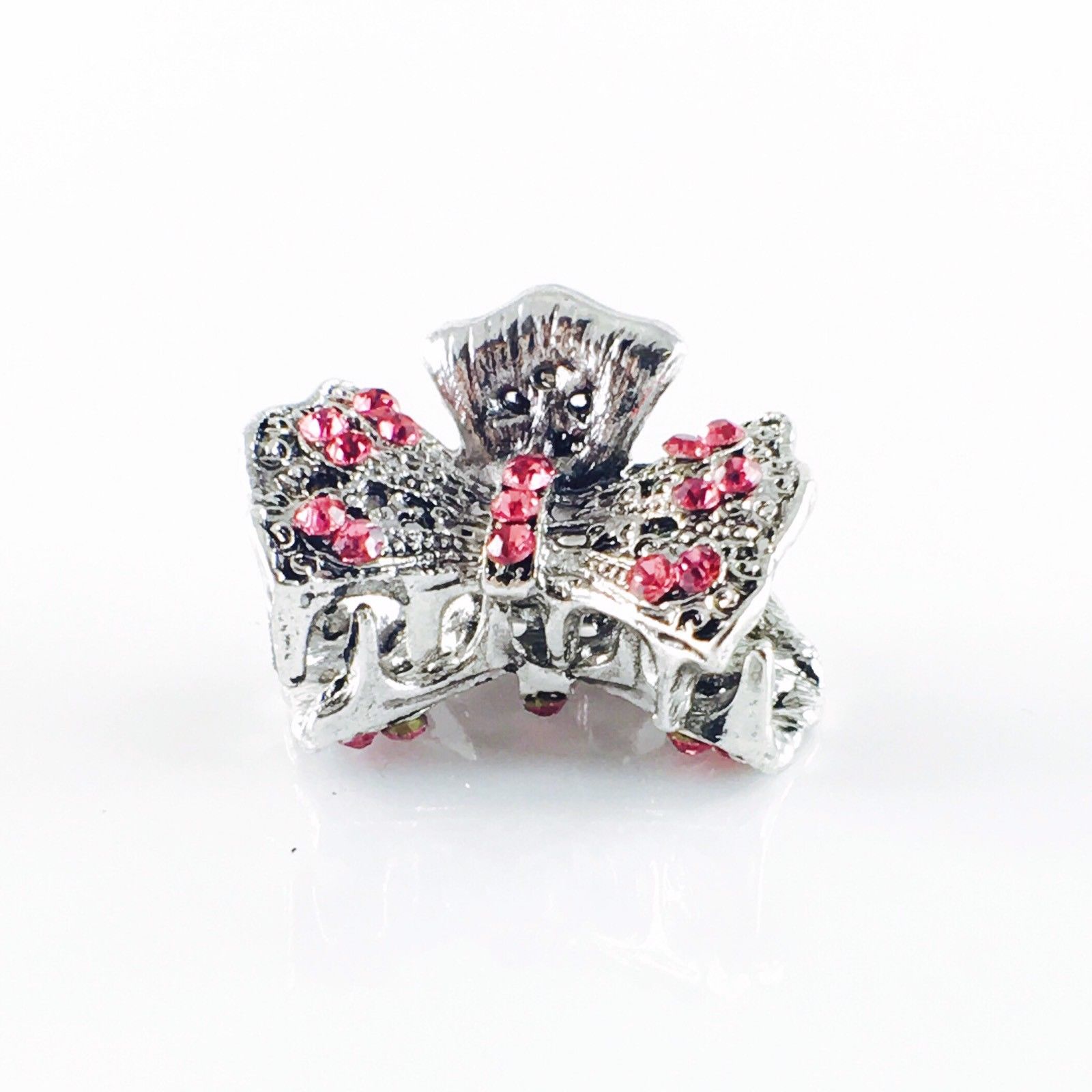 Simple Bow Knot Hair Claw Jaw Clip use Rhinestone Crystal Silver base Pink, Hair Claw - MOGHANT
