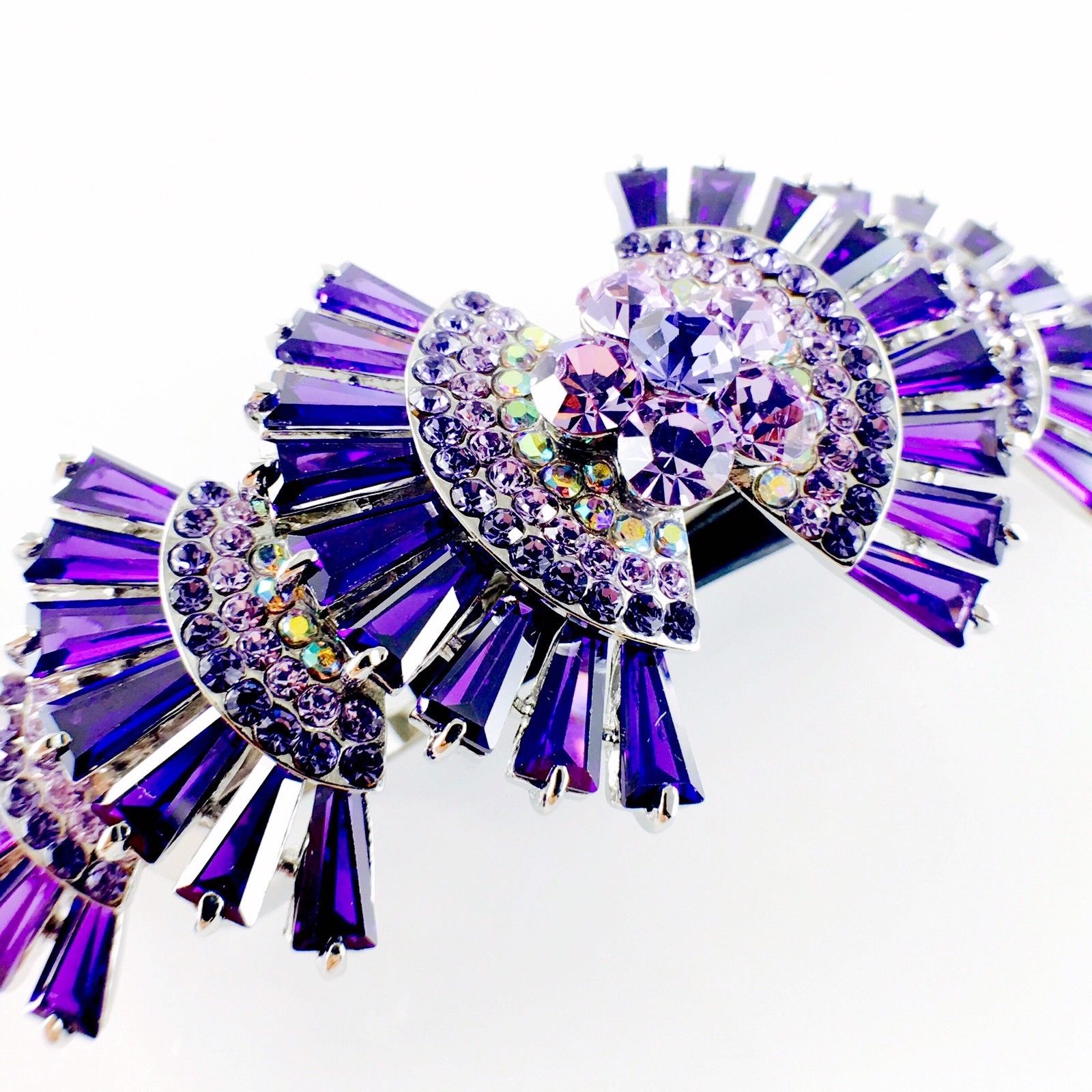 Bow Knot Barrette Handmade use Swarovski Crystal silver base Purple, Barrette - MOGHANT