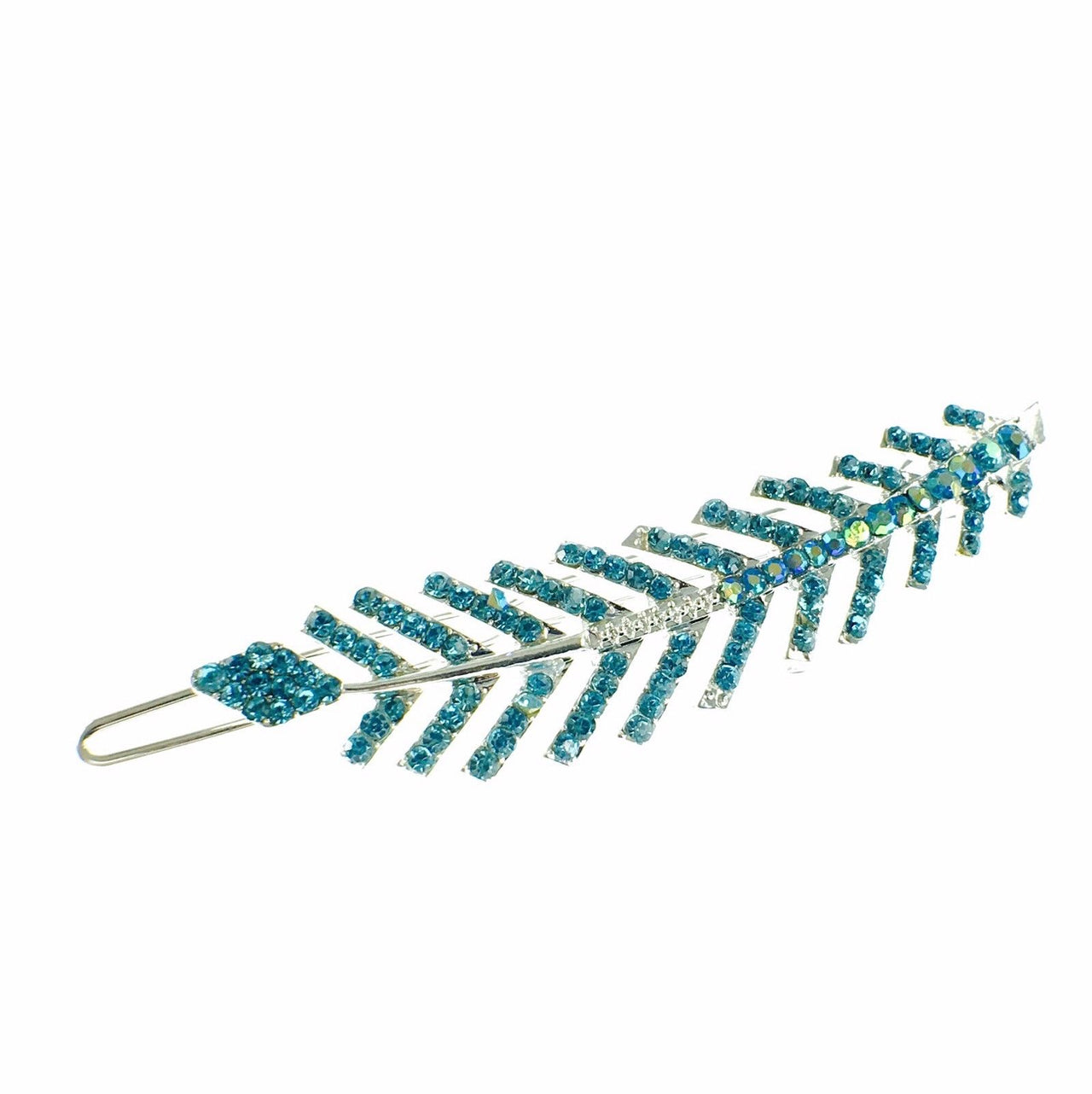 Fern Leaf Hair Clip Rhinestone Crystal silver base Blue Zircon, Hair Clip - MOGHANT