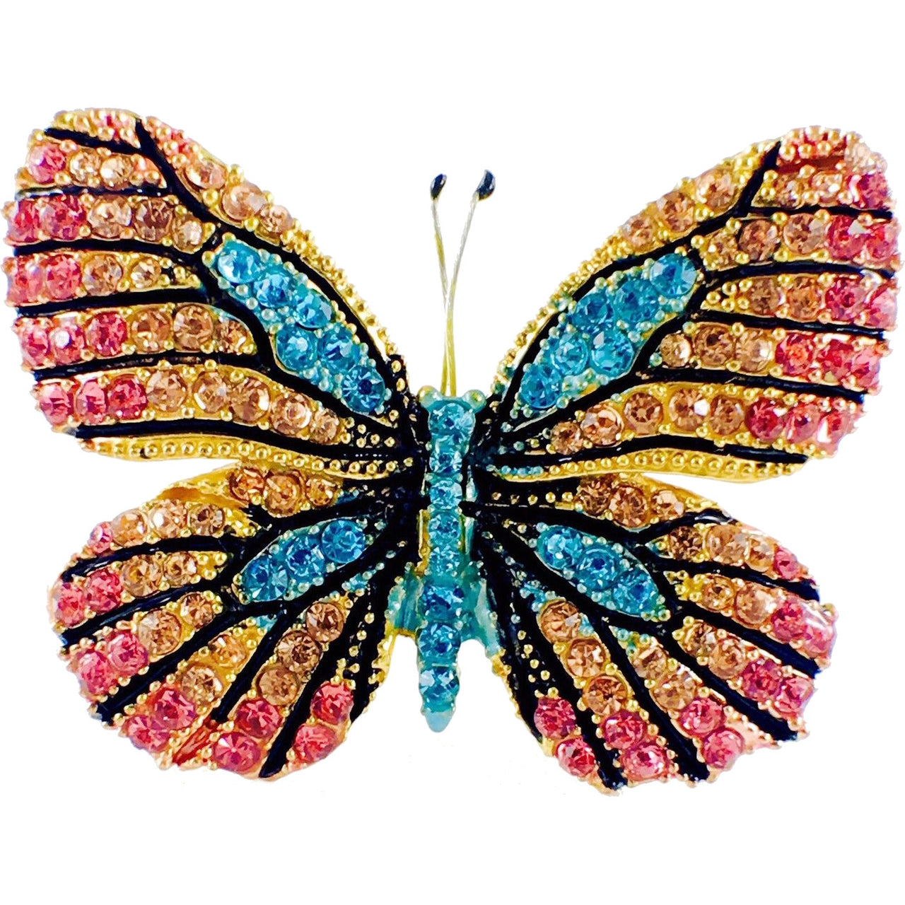 Fairy Butterfly Brooch Swarovski Crystal gold base multi colors Pink Amber Blue, Brooch - MOGHANT