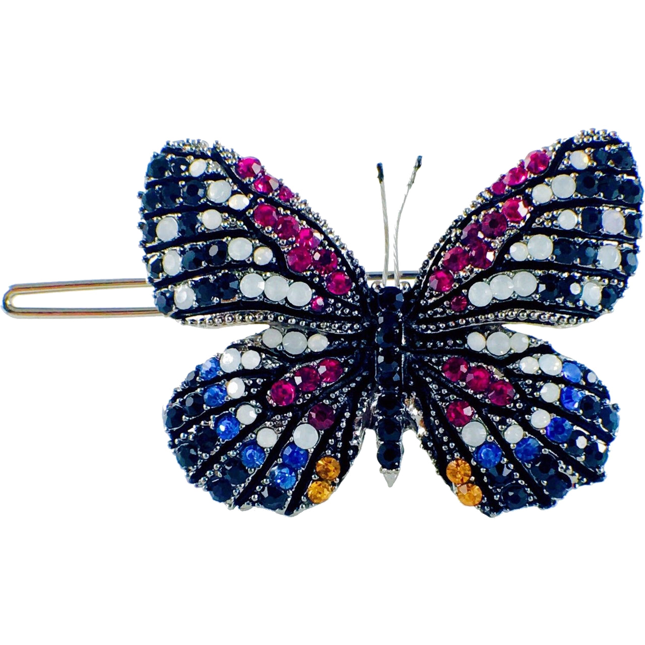 Fairy Butterfly Hair Clip use Swarovski Crystal metallic black base multi colors Blue Fuchsia Brown White Black, Hair Clip - MOGHANT