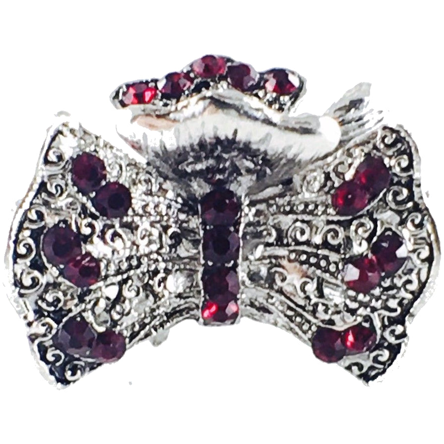 Simple Bow Knot Hair Claw Jaw Clip use Rhinestone Crystal Silver base Red, Hair Claw - MOGHANT