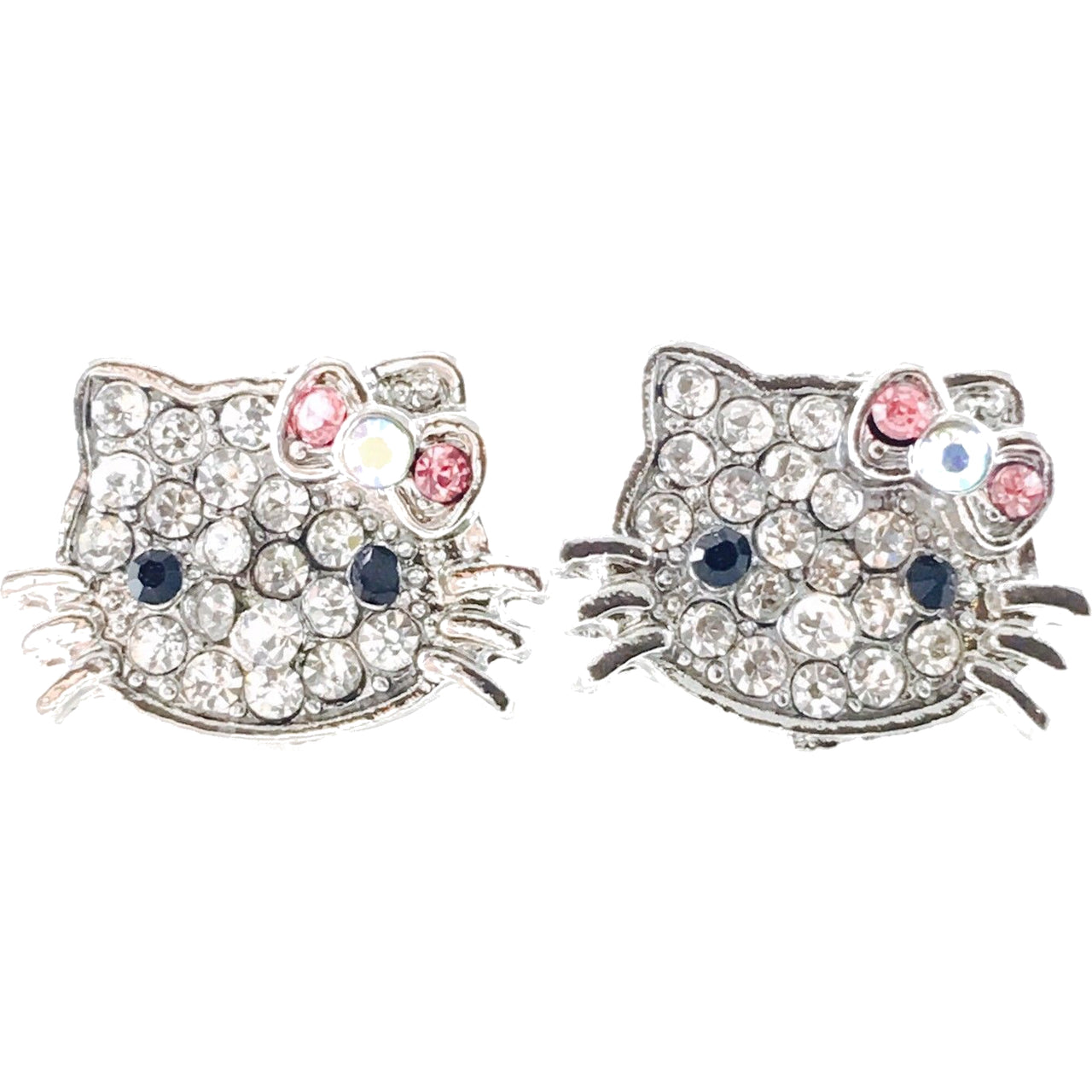 Kitty cat style Small Hair Clip Pair Rhinestone Crystal silver base Clear Pink, Hair Clip - MOGHANT