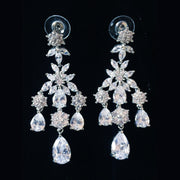 Earring use Swarovski Crystal Dangle Drop Wedding Bridal Rhodium Clear Silver Chandelier, Dangle/Drop Earring - MOGHANT