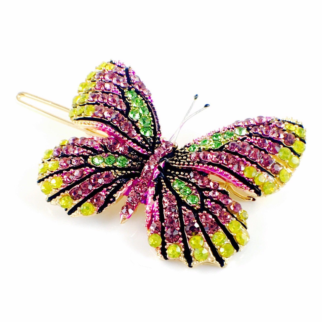 Fairy Butterfly Hair Clip Swarovski Crystal gold base multi colors Fuchsia Violet Purple, Hair Clip - MOGHANT