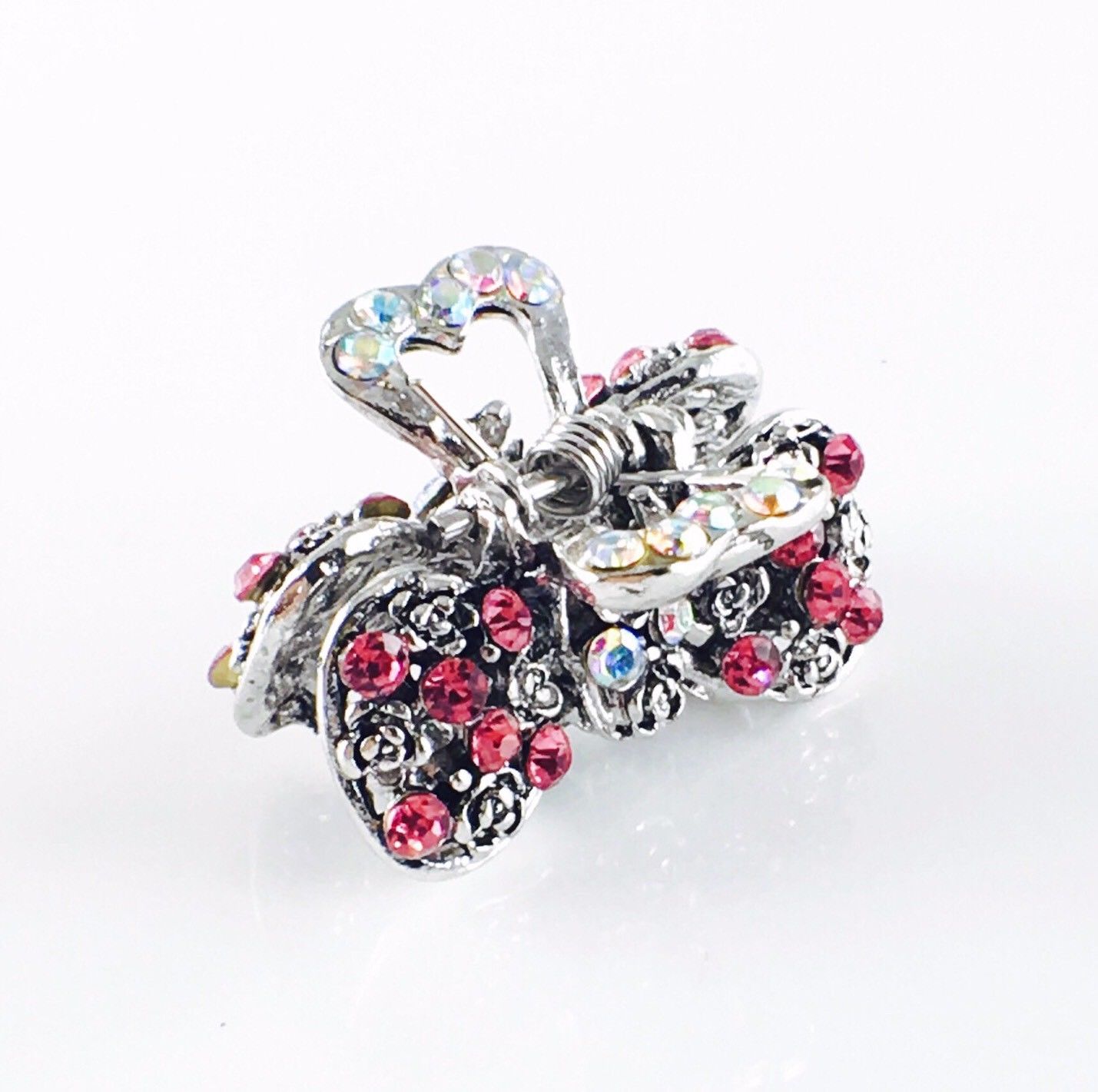 Roses Bow Knot Hair Claw Jaw Clip use Rhinestone Crystal Silver base Pink, Hair Claw - MOGHANT