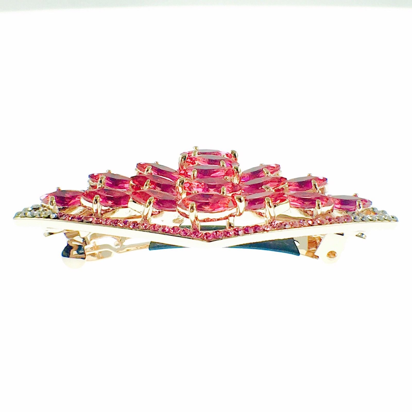 Diamond shape Barrette Handmade use Swarovski Crystal gold base Hot Pink, Barrette - MOGHANT