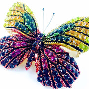 Fairy Butterfly Brooch Swarovski Crystal gold base multi colors Yellow Orange Green Fuchsia Purple, Brooch - MOGHANT