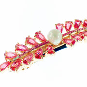 Petals Pearl Barrette Handmade use Swarovski Crystal gold base Hot Pink, Barrette - MOGHANT