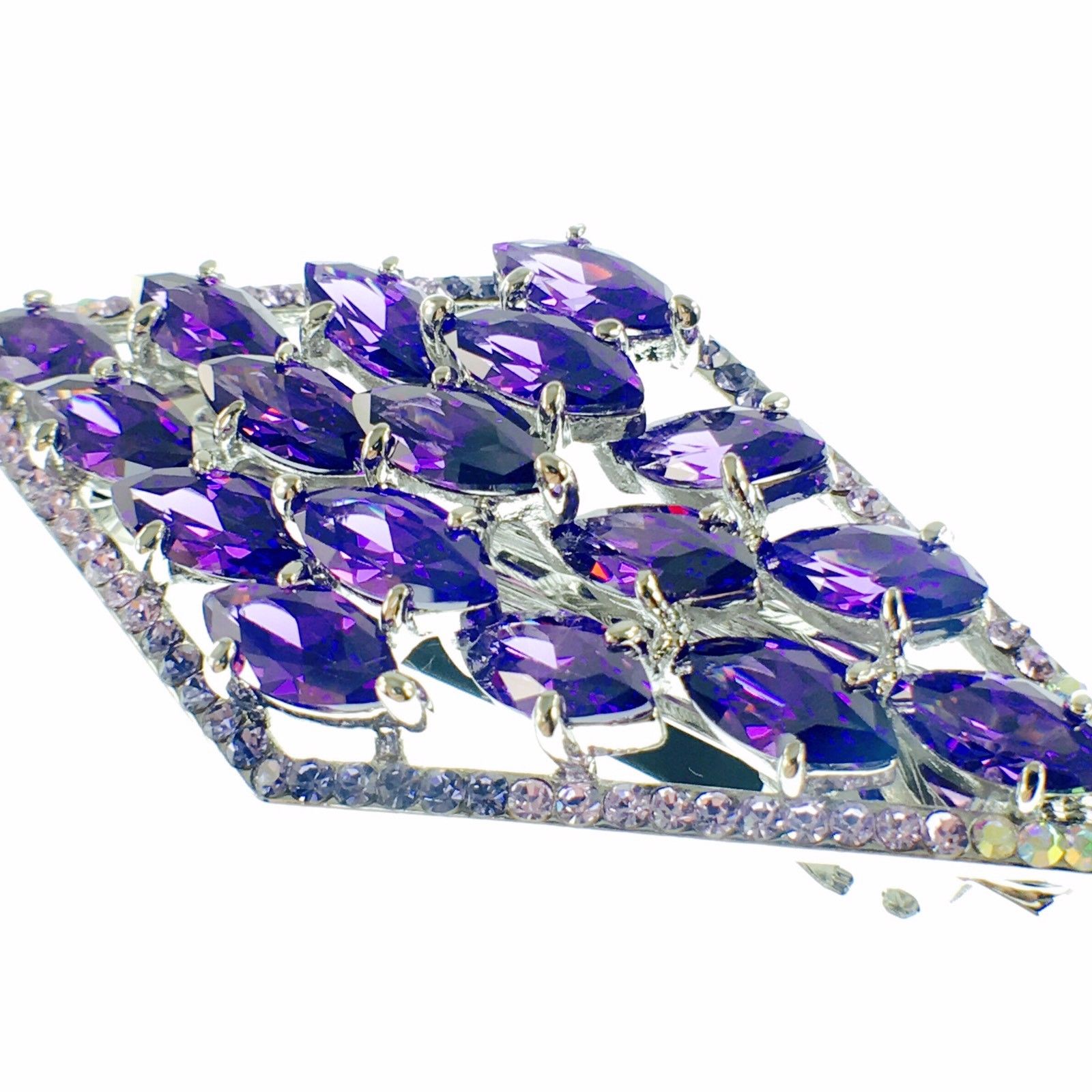 Diamond shape Barrette Handmade use Swarovski Crystal silver base Purple, Barrette - MOGHANT