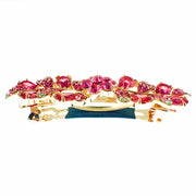 Flower Barrette Handmade use Swarovski Crystal gold base Hot Pink, Barrette - MOGHANT