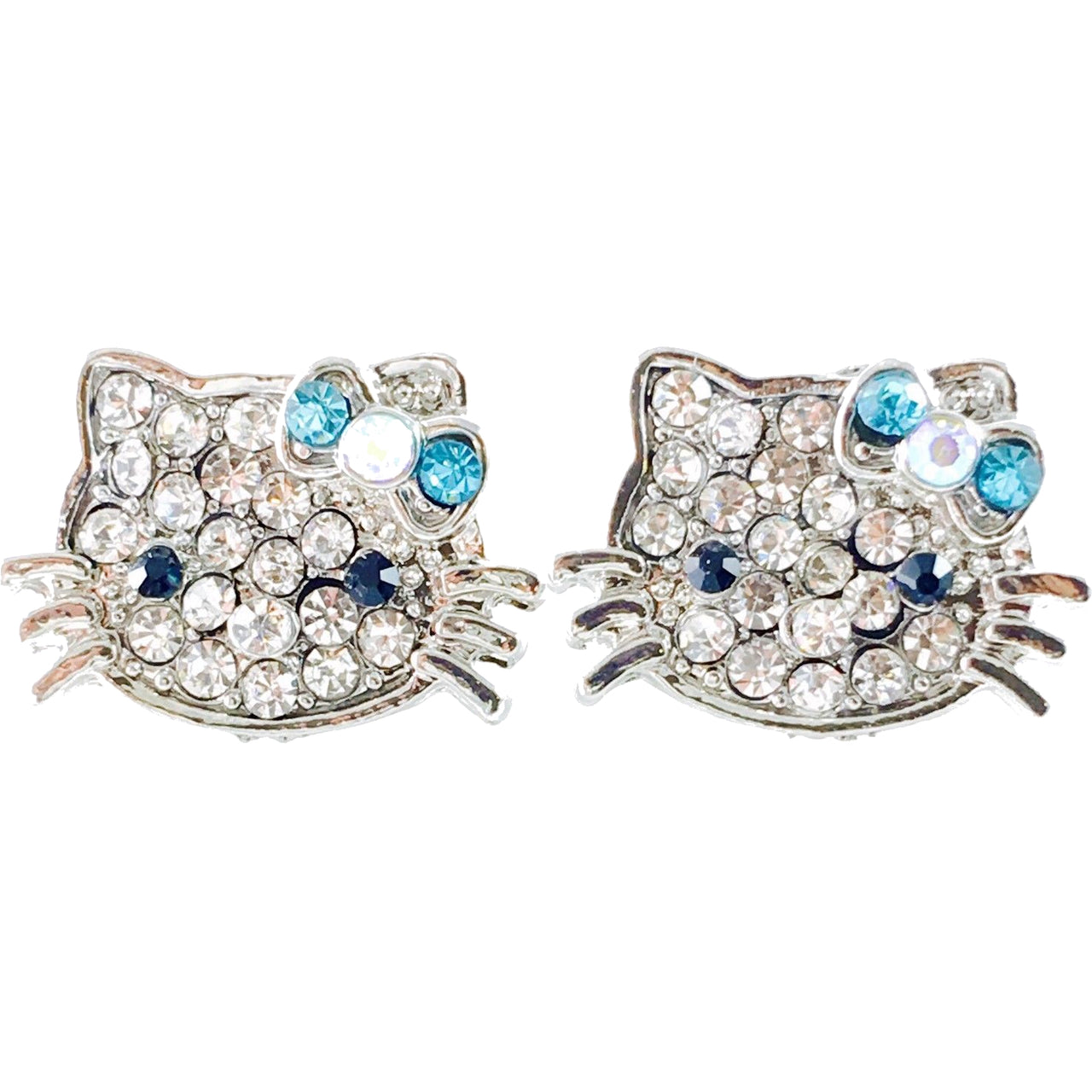 Kitty cat style Small Hair Clip Pair Rhinestone Crystal silver base Clear Blue, Hair Clip - MOGHANT