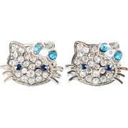 Kitty cat style Small Hair Clip Pair Rhinestone Crystal silver base Clear Blue, Hair Clip - MOGHANT