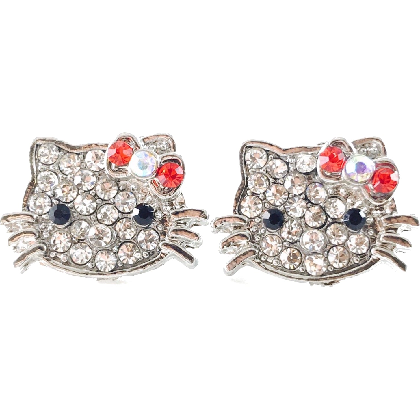 Kitty cat style Small Hair Clip Pair Rhinestone Crystal silver base Clear Red, Hair Clip - MOGHANT