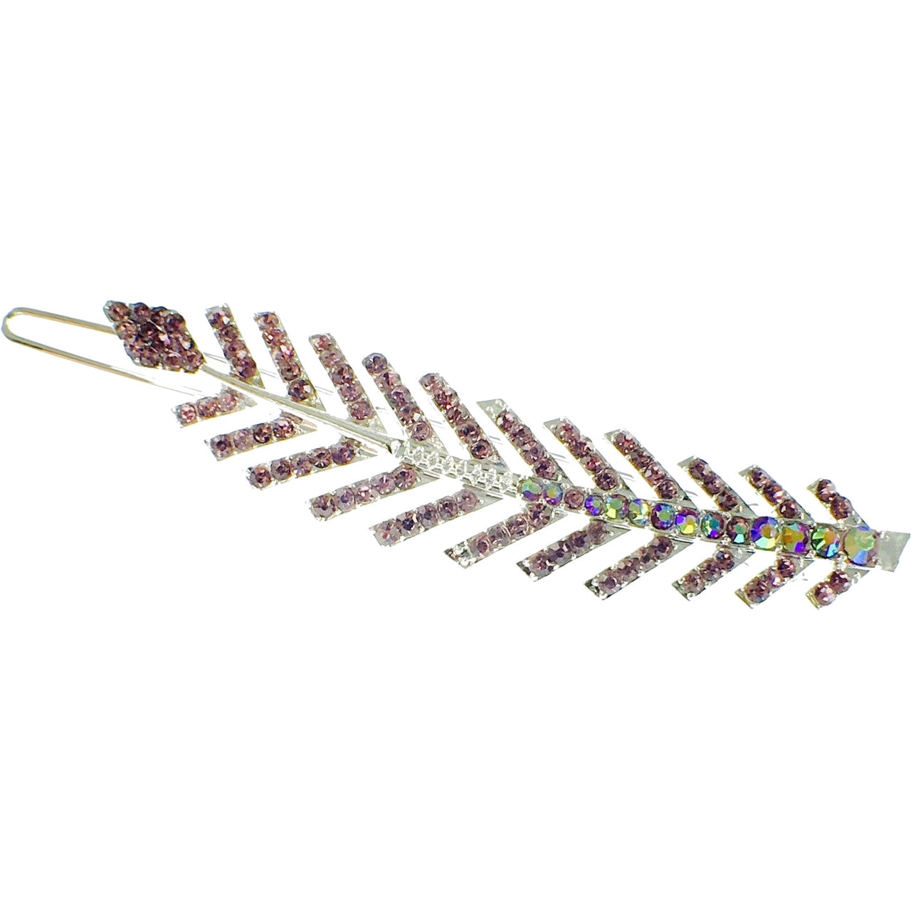 Fern Leaf Hair Clip Rhinestone Crystal silver base Antique Pink Purple, Hair Clip - MOGHANT