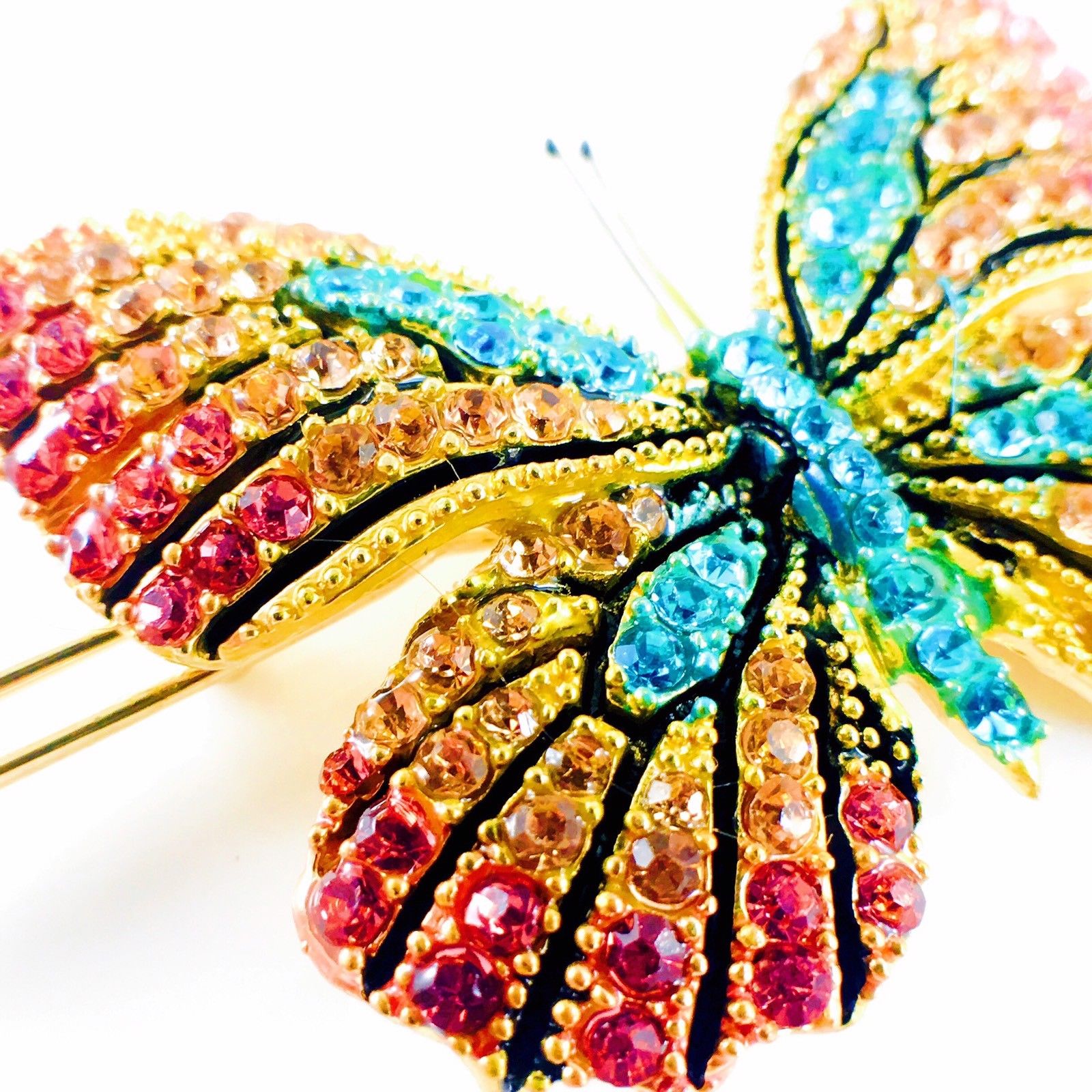 Fairy Butterfly Hair Clip Swarovski Crystal gold base multi colors Pink Amber Blue, Hair Clip - MOGHANT