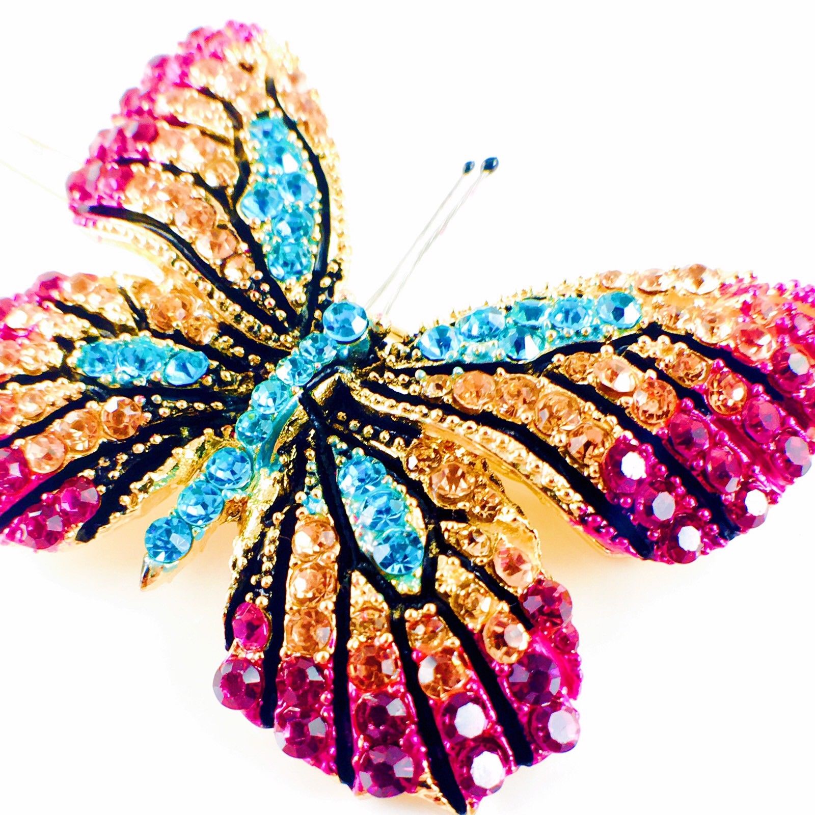 Fairy Butterfly Hair Clip Swarovski Crystal gold base multi colors Fuchsia Magenta Brown Blue, Hair Clip - MOGHANT