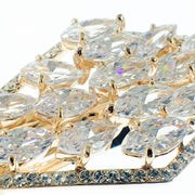 Diamond shape Barrette Handmade use Swarovski Crystal gold base Clear, Barrette - MOGHANT