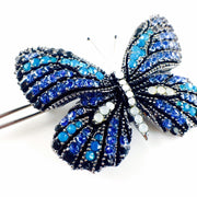 Fairy Butterfly Hair Clip use Swarovski Crystal metallic black base multi colors Blue Sapphire White Black, Hair Clip - MOGHANT