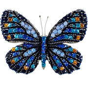 Fairy Butterfly Brooch use Swarovski Crystal metallic black base multi colors Blue Sapphire Turquoise Black, Brooch - MOGHANT